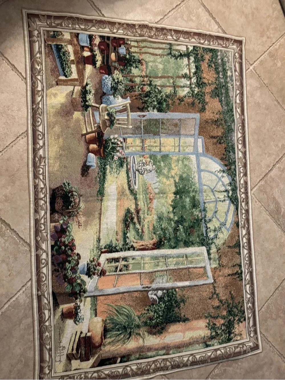 “French Doors Garden Room” jacquard-woven wall tapestry